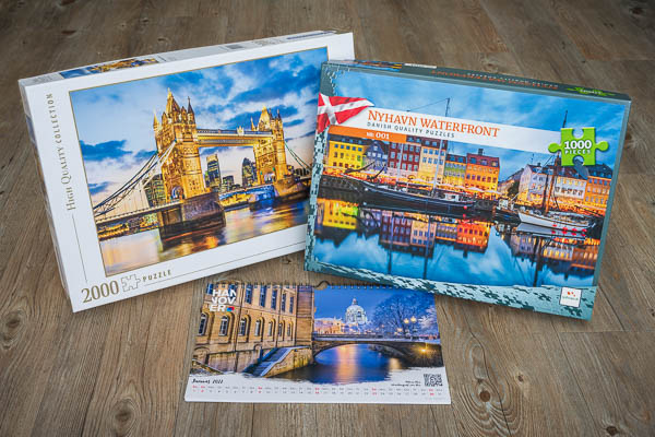 Various products such as puzzles and calendars using photos by Michael Abid