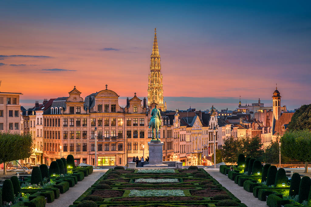 Sunset in the old town of Brussels