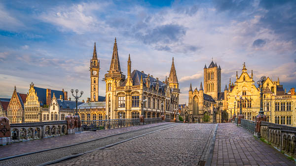 Panoramic view of the old town of Ghent, Belgium during sunset by Michael Abid