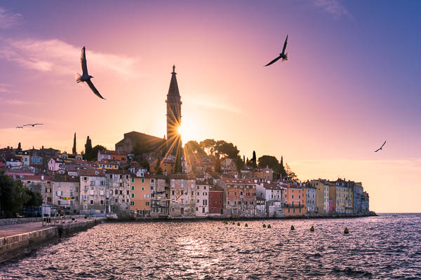Sunset in the old town of Rovinj, Croatia by Michael Abid