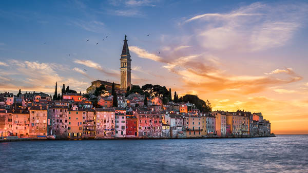 Sunset in the old town of Rovinj, Croatia by Michael Abid