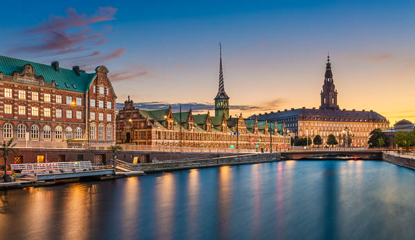 Sunset skyline panorama of Copenhagen, Denmark by Michael Abid