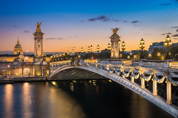 Sunset at the Alexandre III bridge in Paris, France by Michael Abid