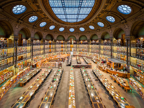 The famous Richelieu reading room in the National Library of France in Paris, France by Michael Abid