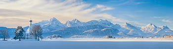 St. Coloman church and Alps in Bavaria during winter