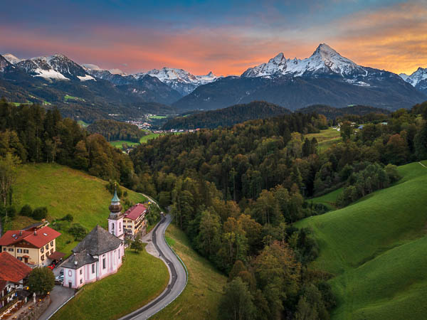 Maria Gern chapel in Berchtesgadener Land with Watzmann mountain in the background, Bavaria, Germany by Michael Abid