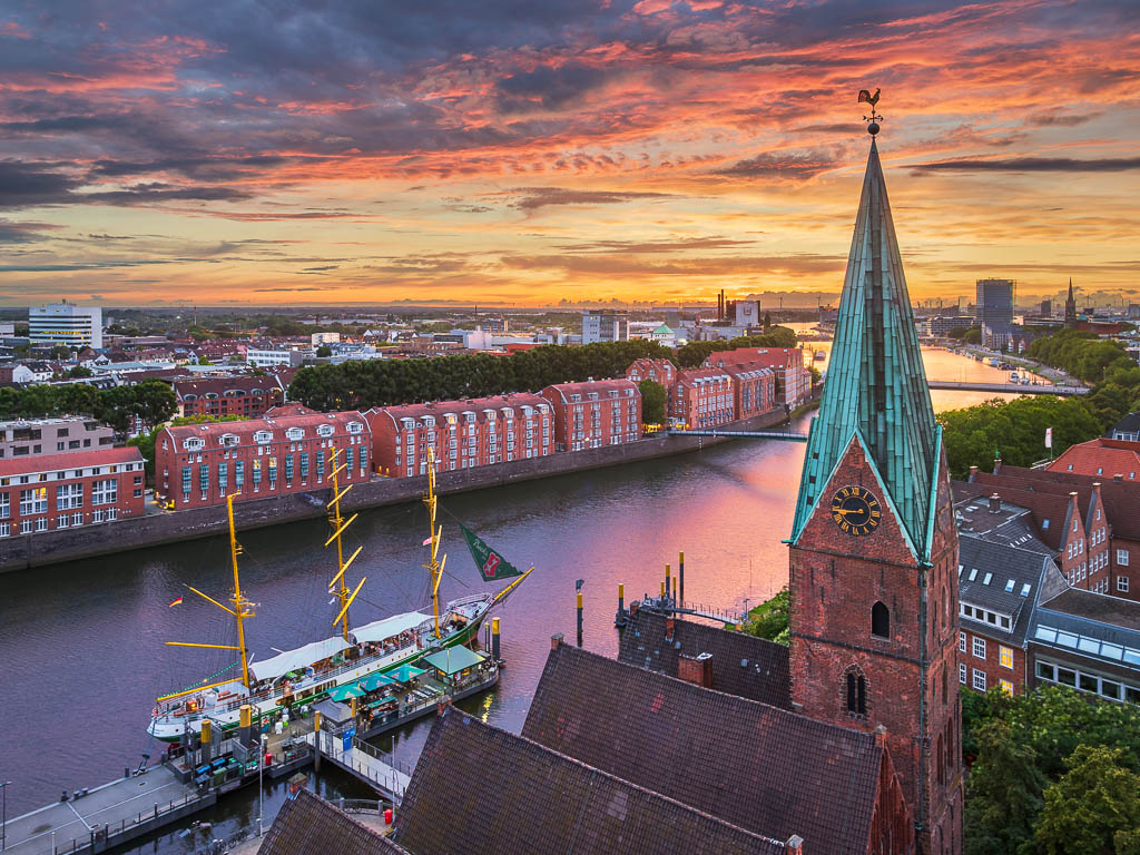 St. Martini Church in Bremen at sunset