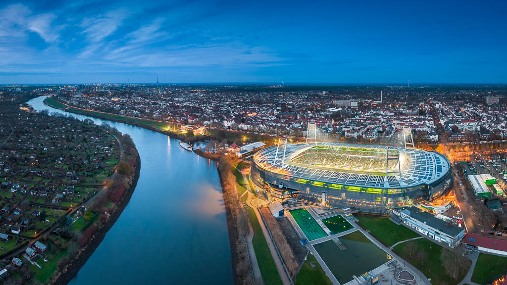 Weserstadion at night in Bremen