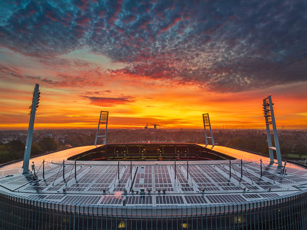 Aerial view of the Weserstadion in Bremen, Germany, during a beautiful sunrise by Michael Abid