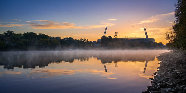 Weserstadion on a foggy autumn morning in Bremen, Germany by Michael Abid