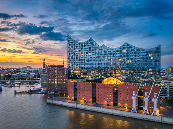 Elbphilharmonie building in Hamburg, Germany at night by Michael Abid