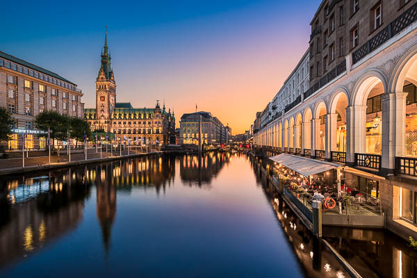 Sunset at the Town Hall in Hamburg, Germany by Michael Abid