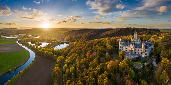 Aerial autumn panorama of the Marienburg castle near Hannover, Germany by Michael Abid