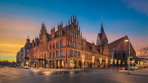 Colorful sunset at the old Town Hall of Hannover, Germany by Michael Abid