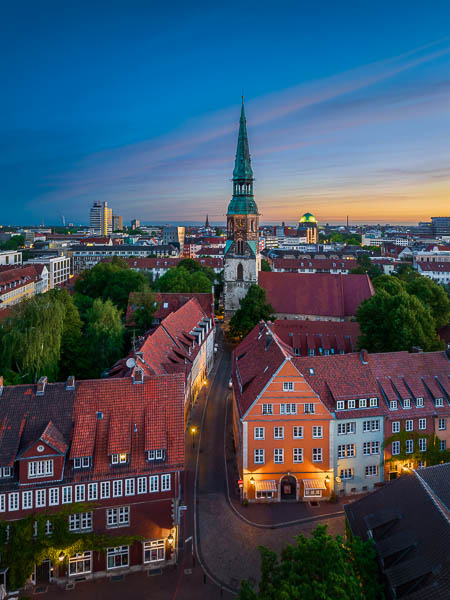 Old town of Hannover, Germany with the Kreuzkirche church by Michael Abid