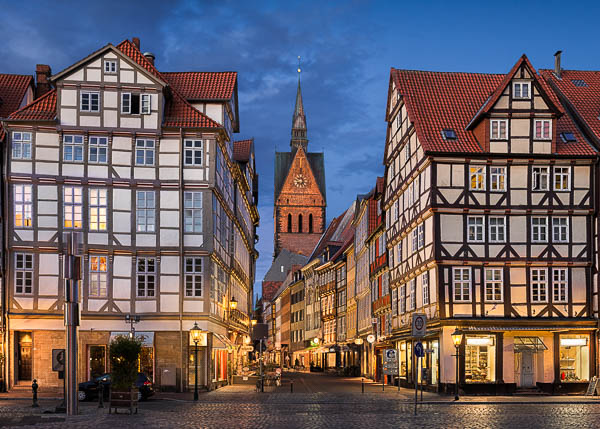 Marktkirche and the old town of Hannover, Germany at night by Michael Abid