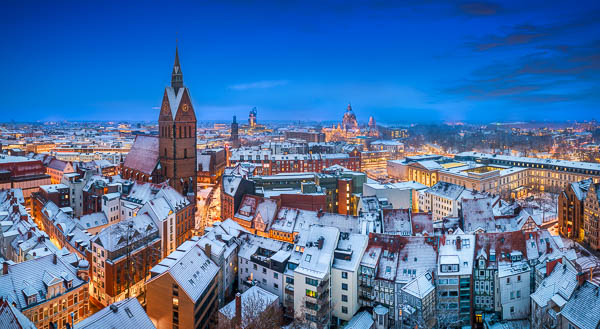 Winter skyline of the old town of Hannover, Germany by Michael Abid