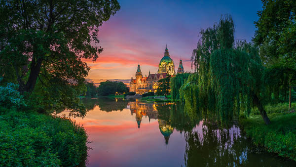 Summer panorama of the Town Hall of Hannover, Germany by Michael Abid