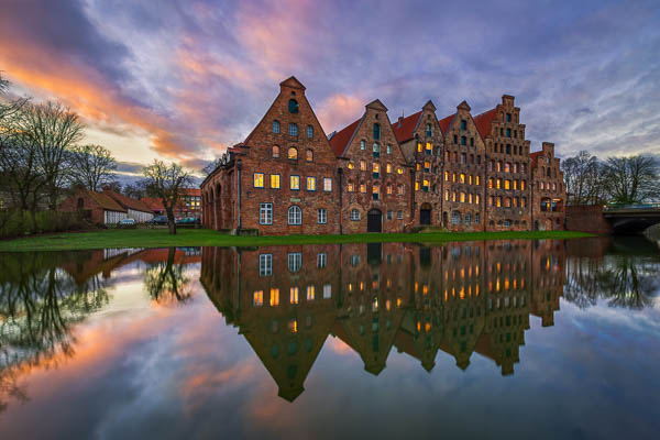 Historic Salzspeicher buildings in the old town of Lübeck, Germany by Michael Abid