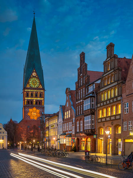 Old town of Lüneburg, Germany at night with Christmas lights by Michael Abid