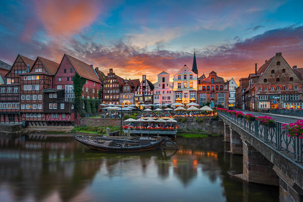 Stintmarkt in Lüneburg, Germany at sunset by Michael Abid