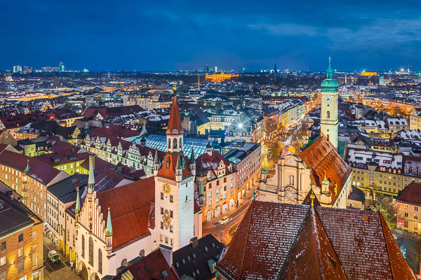 Night skyline of Munich, Germany from the tower of the St. Peters church by Michael Abid