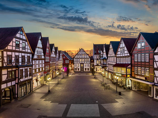 Old town of Rinteln, Germany during sunset by Michael Abid