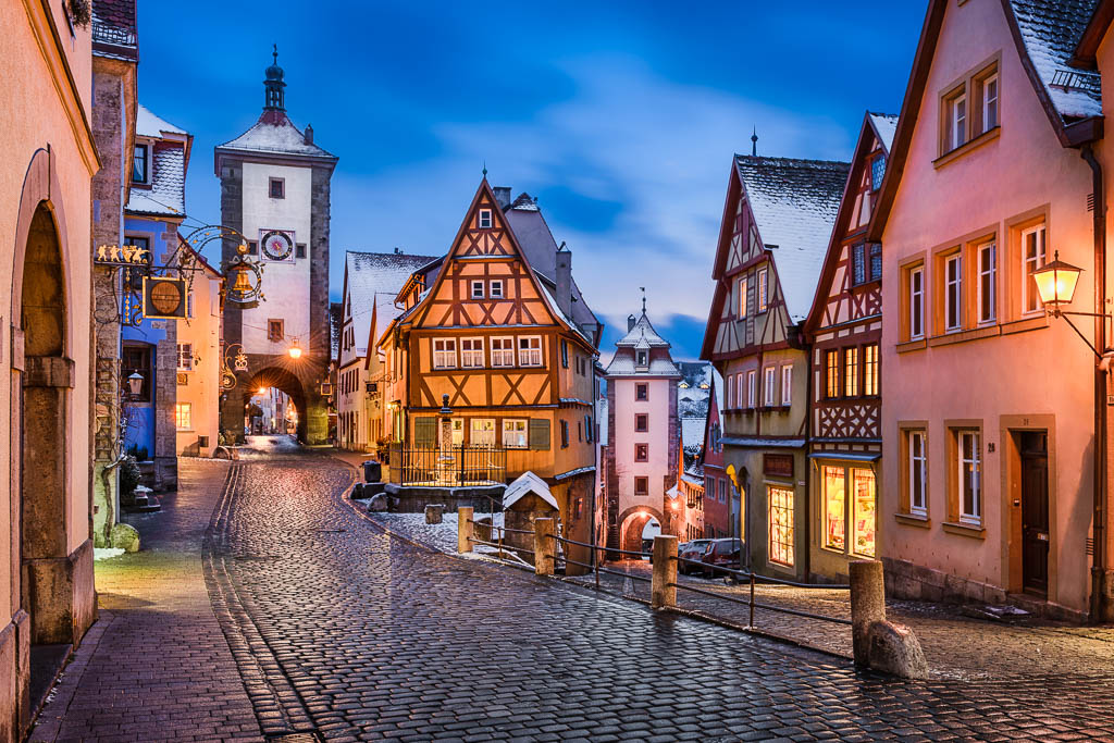 Rothenburg ob der Tauber on a winter night
