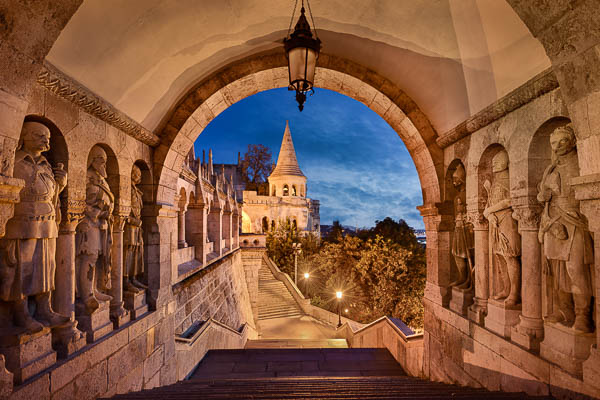 The Fisherman's bastion at night in Budapest, Hungary by Michael Abid