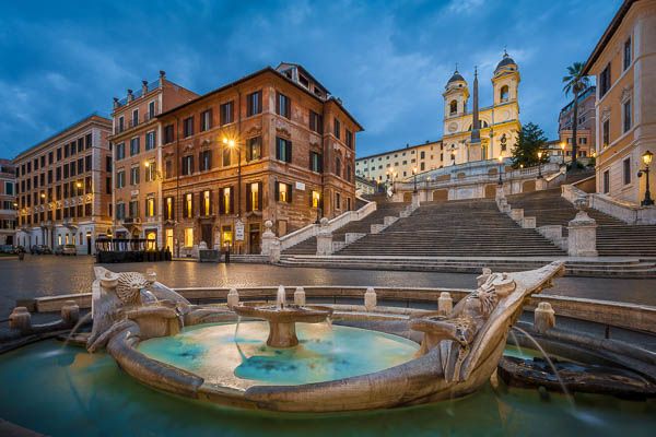 Spanish Steps and a fountain in Rome, Italy at night by Michael Abid