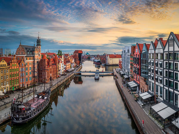 Aerial view on the old town in Gdansk, Poland during sunrise by Michael Abid