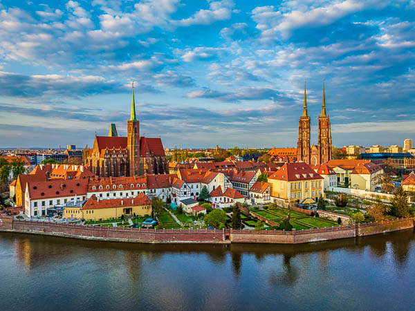 Aerial view of Ostrow Tumski (Cathedral Island) in Wroclaw, Poland by Michael Abid