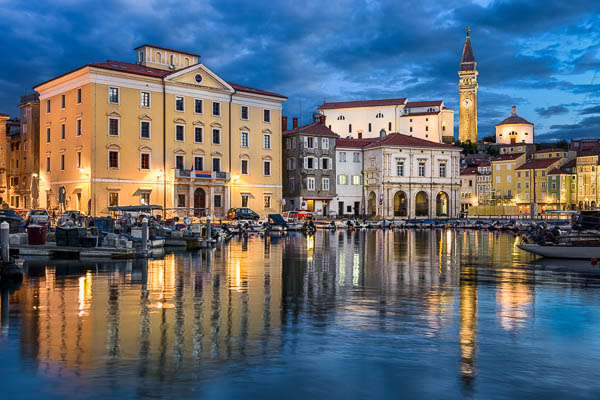Harbor of Piran, Slovenia at night by Michael Abid