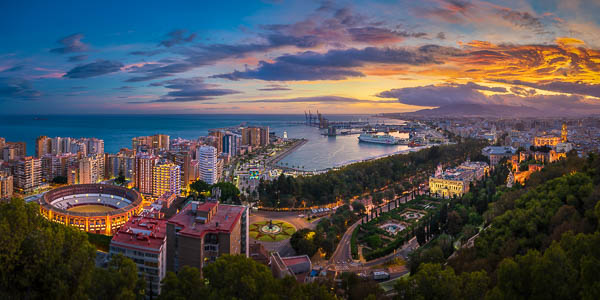 Sunset panorama of Malaga, Spain by Michael Abid