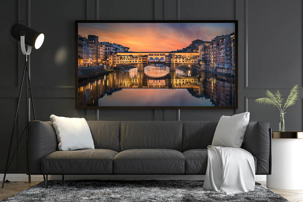 Print of the Ponte Vecchio in Florence, Italy on a living room wall by Michael Abid
