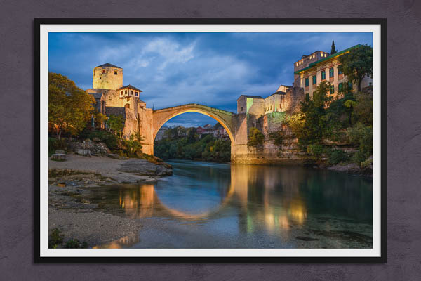 Fine Art Print | Old Bridge at night in Mostar
