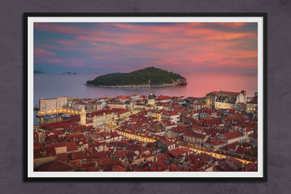 Poster / Kunstdruck | Altstadt von Dubrovnik zum Sonnenuntergang