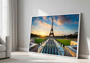 Wandbild | Sonnenaufgang am Springbrunnen vor dem Eiffelturm in Paris