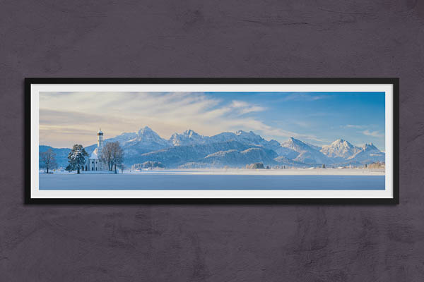 Fine Art Print | St. Coloman church and Alps in Bavaria during winter