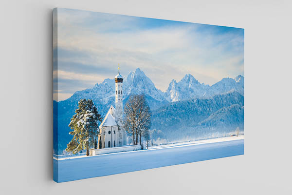 Canvas | St. Coloman church and Alps in Bavaria during winter