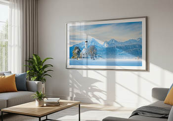 Wandbild | St. Coloman Kirche und Alpen in Bayern im Winter