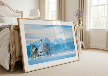 Wandbild | St. Coloman Kirche und Alpen in Bayern im Winter