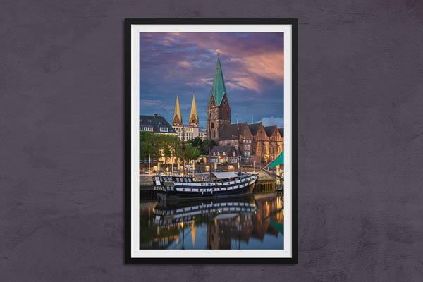 Poster / Kunstdruck | Abends in der historischen Stadt von Bremen