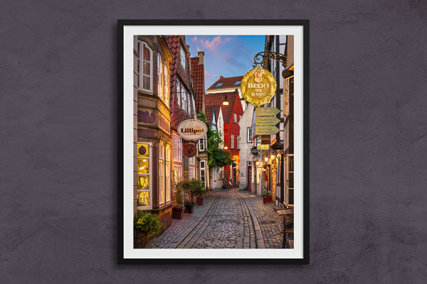Poster / Kunstdruck | Schnoor in Bremen bei Nacht