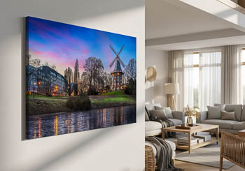 Wandbild | Winterlicher Sonnenuntergang an einer Windmühle in Bremen