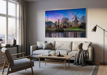 Wandbild | Winterlicher Sonnenuntergang an einer Windmühle in Bremen