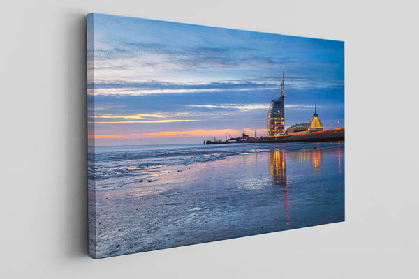 Leinwand | Weserufer bei Nacht in Bremerhaven