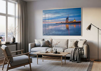 Wandbild | Weserufer bei Nacht in Bremerhaven