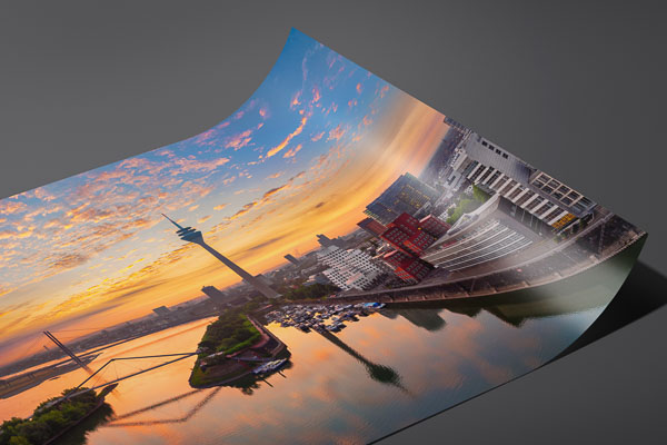 Kunstdruck / Poster | Medienhafen in Düsseldorf bei Sonnenaufgang