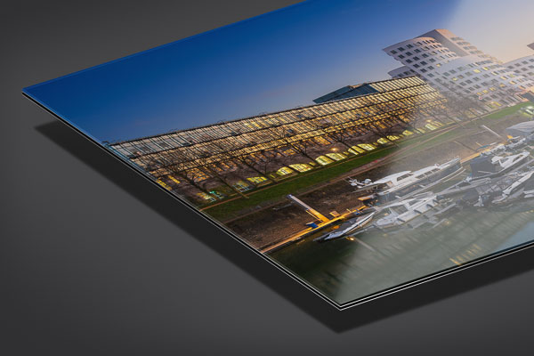Acrylglas | Medienhafen in Düsseldorf bei Sonnenuntergang